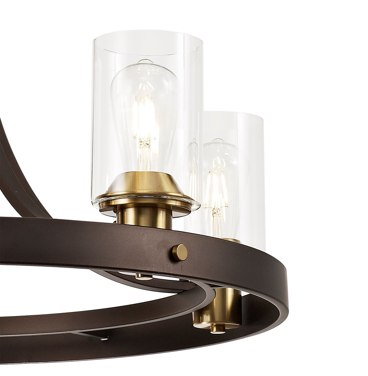 Roebuck Pendant 5 Light E27, Brown Oxide and Bronze With Clear Glass Shades