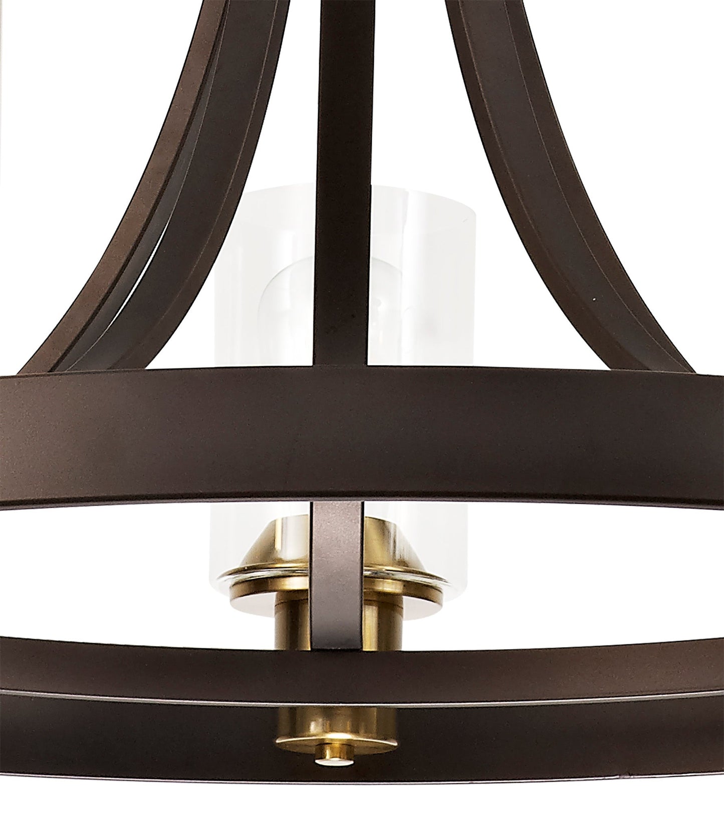 Roebuck Pendant 5 Light E27, Brown Oxide and Bronze With Clear Glass Shades