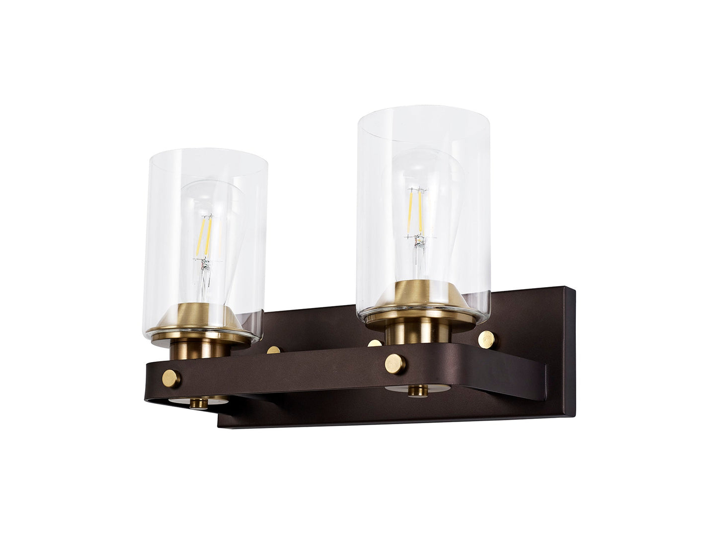 Roebuck Wall Lamp 2 Light E27, Brown Oxide and Bronze With Clear Glass Shades