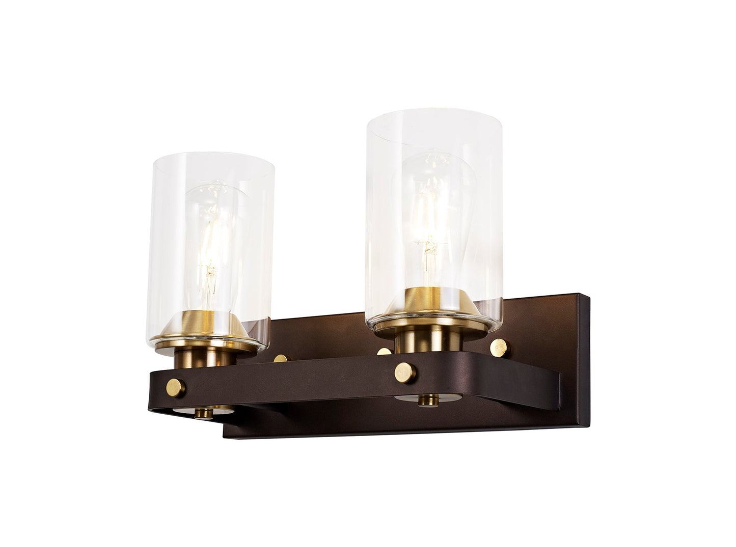 Roebuck Wall Lamp 2 Light E27, Brown Oxide and Bronze With Clear Glass Shades