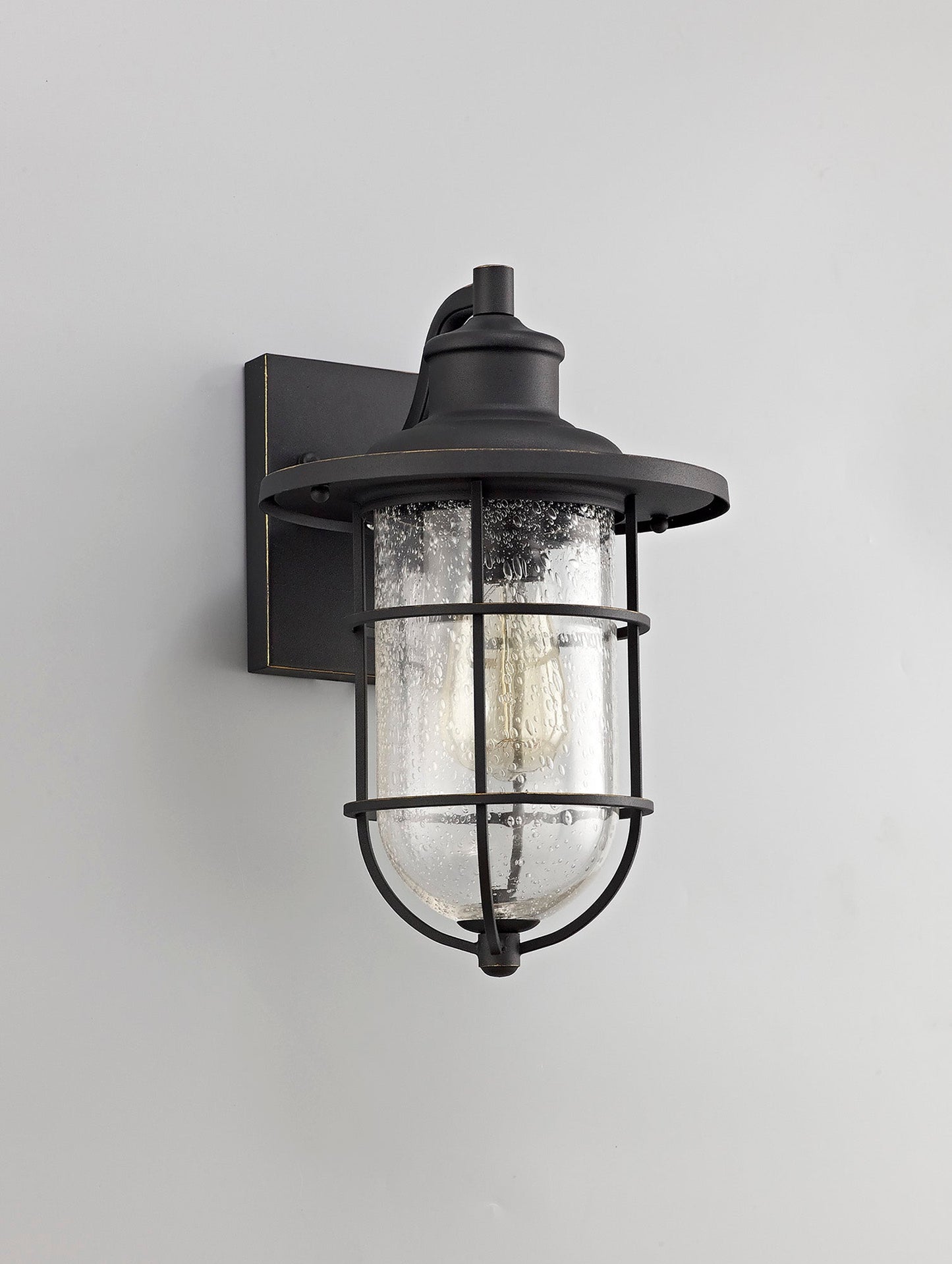 Rostherne Wall Lamp, 1 x E27, Black and Gold With Seeded Clear Glass, IP54, 2yrs Warranty