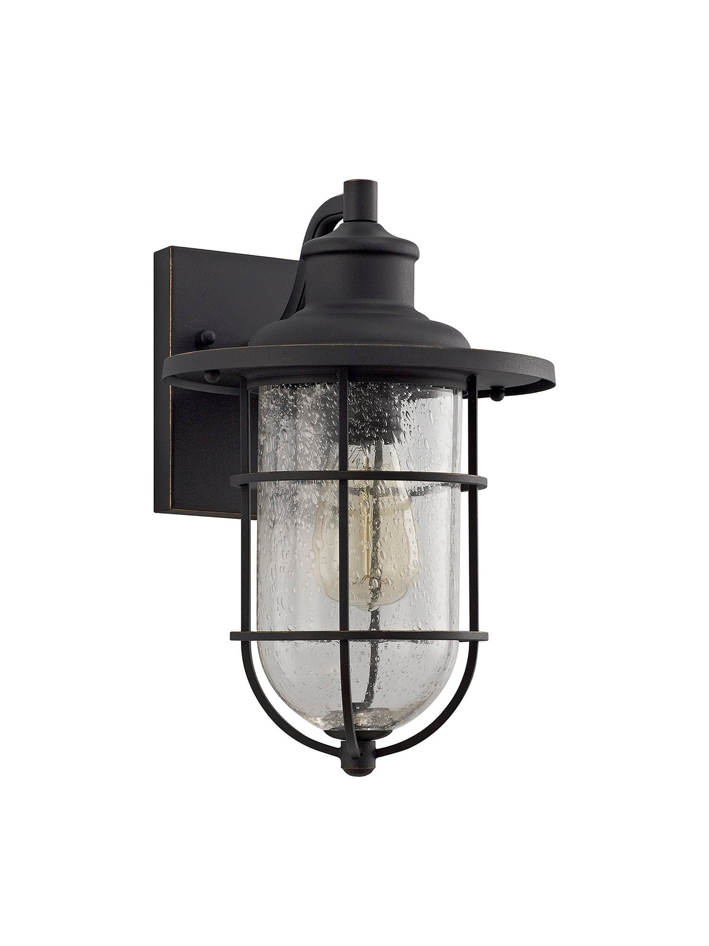 Rostherne Wall Lamp, 1 x E27, Black and Gold With Seeded Clear Glass, IP54, 2yrs Warranty