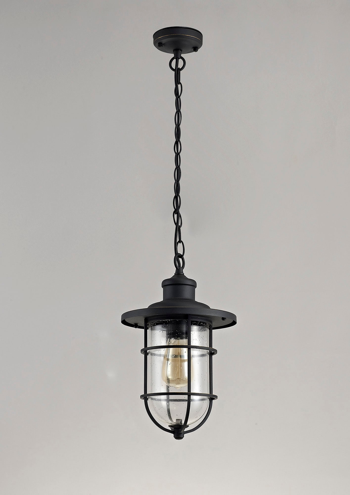 Rostherne Pendant, 1 x E27, Black and Gold With Seeded Clear Glass, IP54, 2yrs Warranty