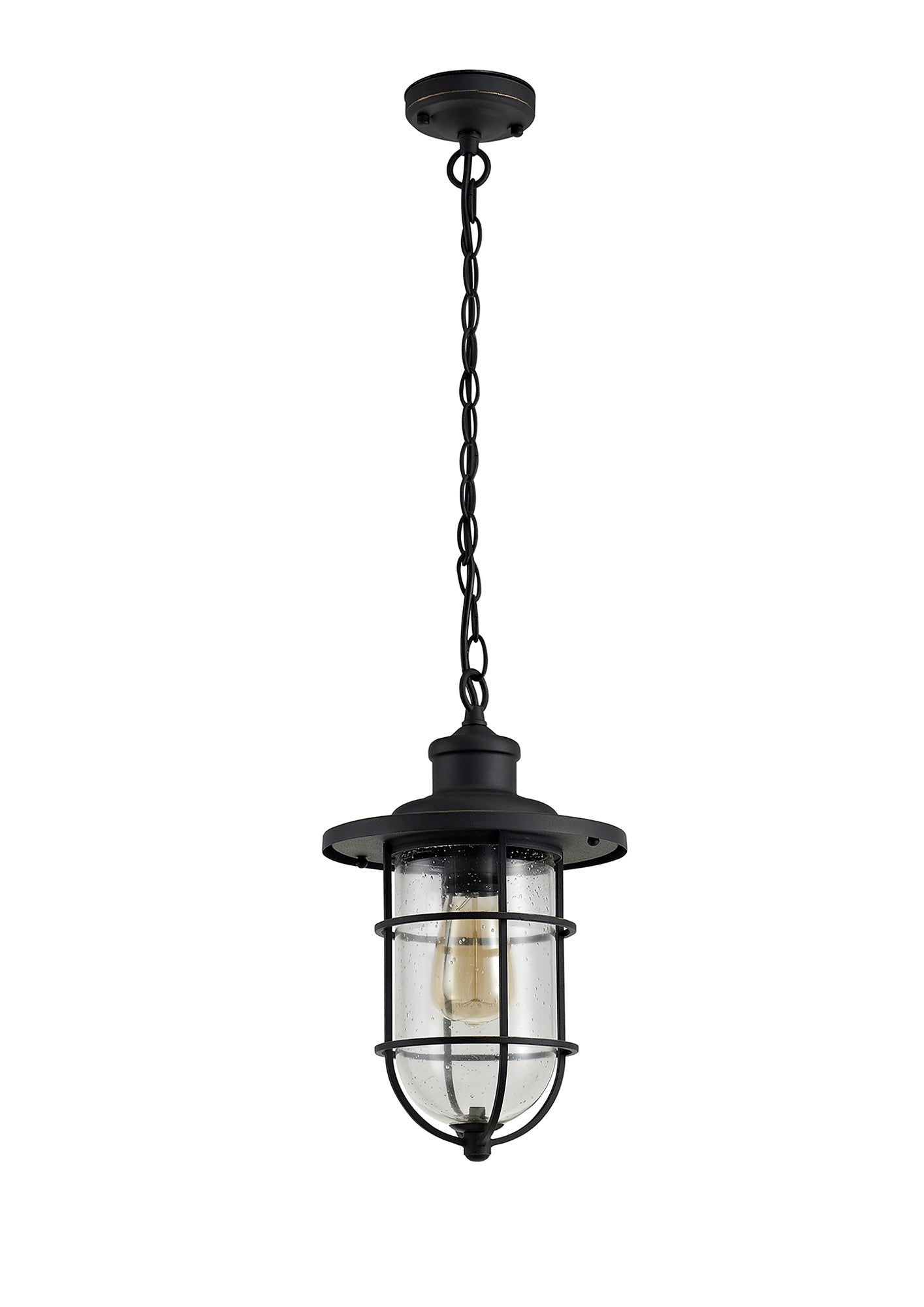 Rostherne Pendant, 1 x E27, Black and Gold With Seeded Clear Glass, IP54, 2yrs Warranty