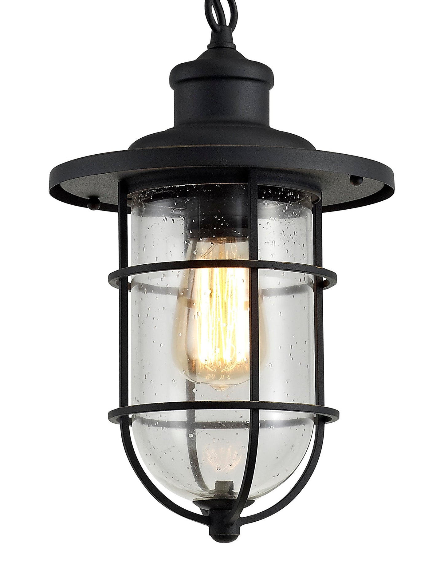 Rostherne Pendant, 1 x E27, Black and Gold With Seeded Clear Glass, IP54, 2yrs Warranty
