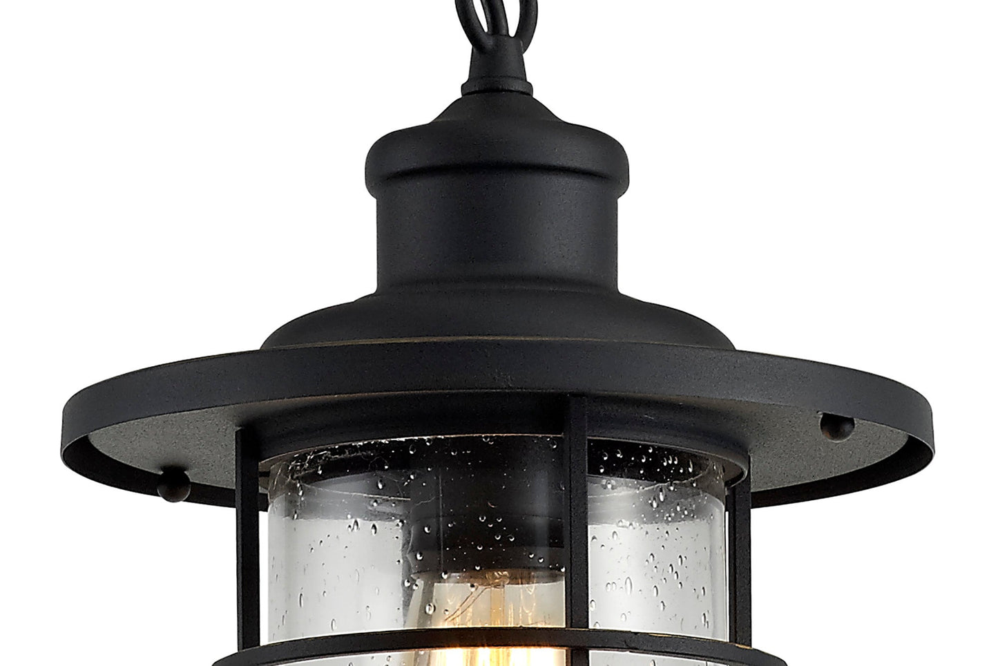 Rostherne Pendant, 1 x E27, Black and Gold With Seeded Clear Glass, IP54, 2yrs Warranty