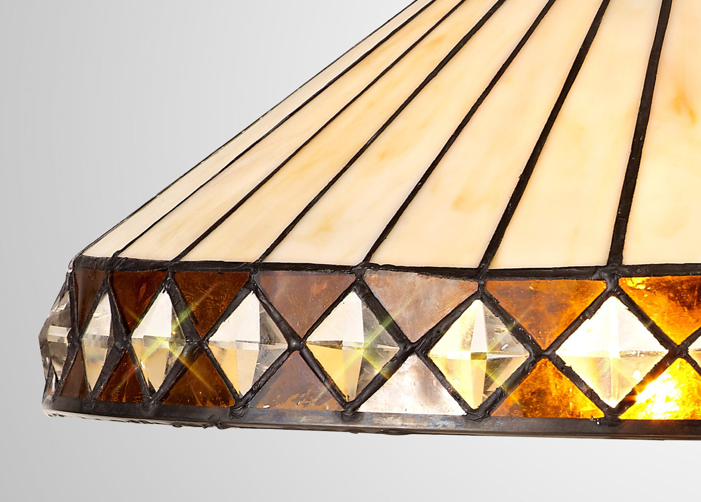 Rydal Tiffany 40cm Shade Only Suitable For Pendant and Ceiling and Table Lamp, Amber and Cream and Crystal