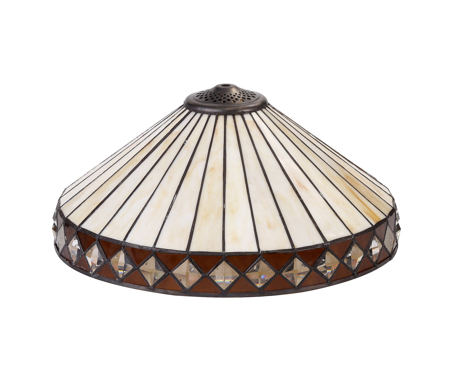 Rydal Tiffany 40cm Shade Only Suitable For Pendant and Ceiling and Table Lamp, Amber and Cream and Crystal
