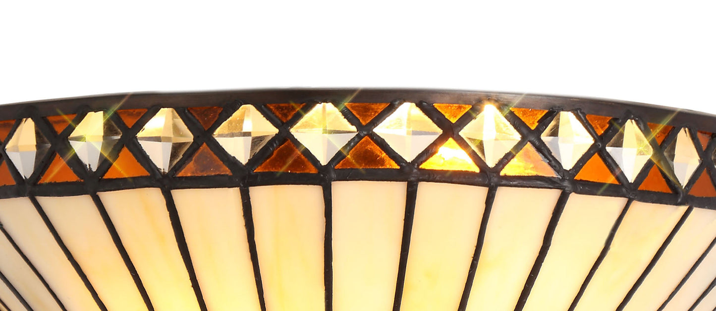 Rydal Tiffany Wall Lamp, 2 x E14, Amber and Cream and Crystal