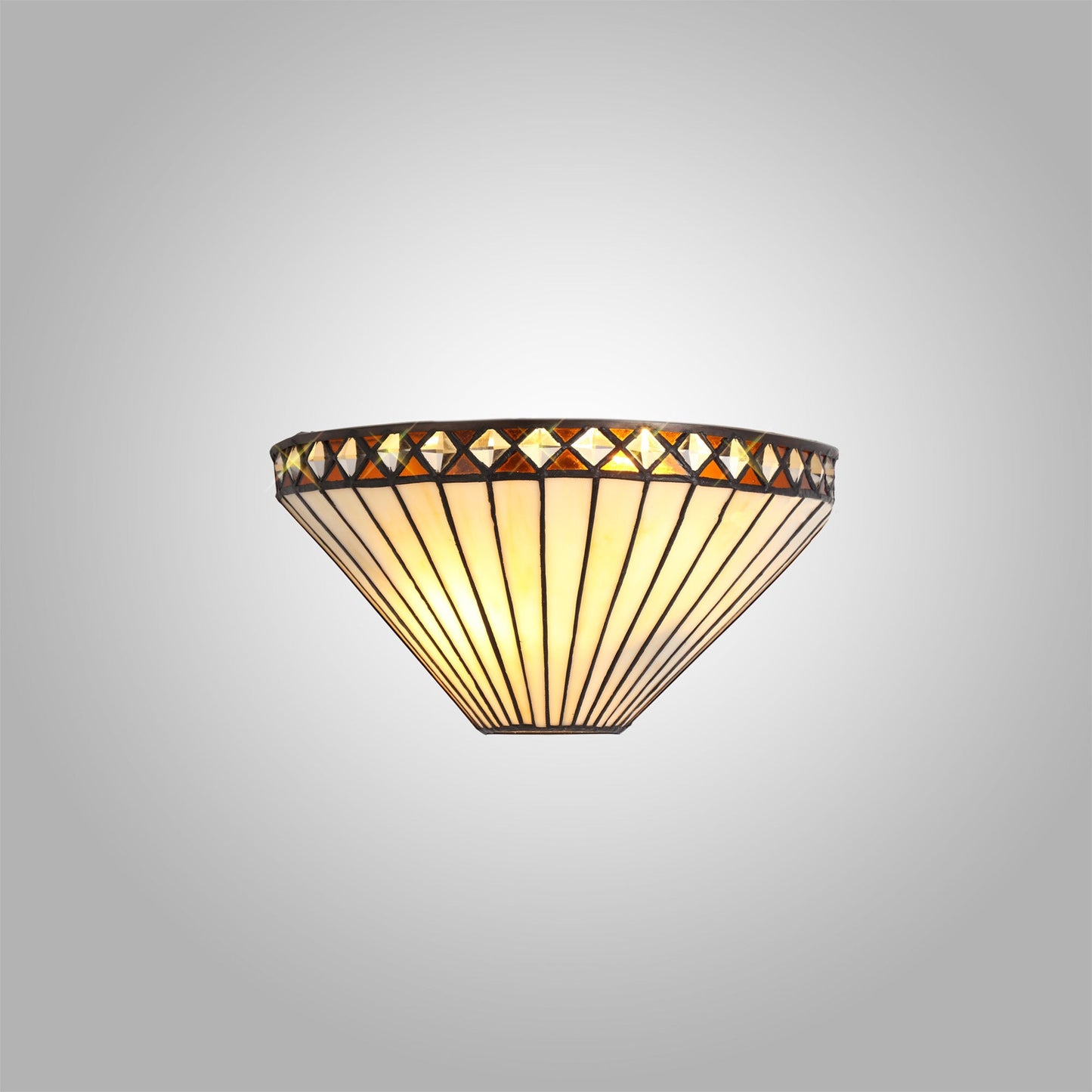Rydal Tiffany Wall Lamp, 2 x E14, Amber and Cream and Crystal