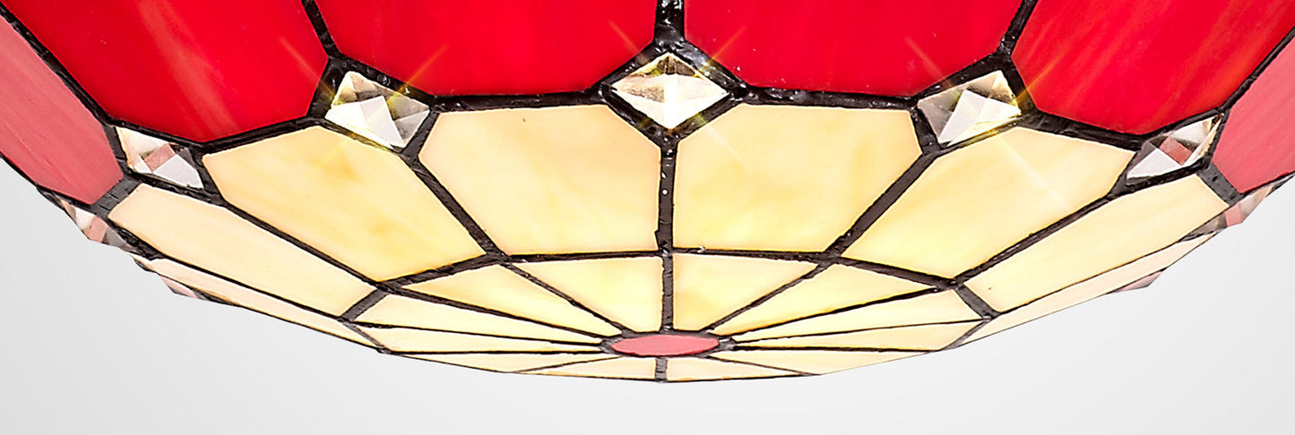 Saltney, Tiffany 35cm Non-electric Uplighter Shade, Cream and Red and Clear Crystal Centre and Aged Antique Brass Trim