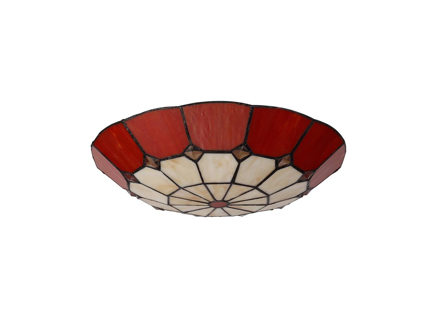 Saltney, Tiffany 35cm Non-electric Uplighter Shade, Cream and Red and Clear Crystal Centre and Aged Antique Brass Trim