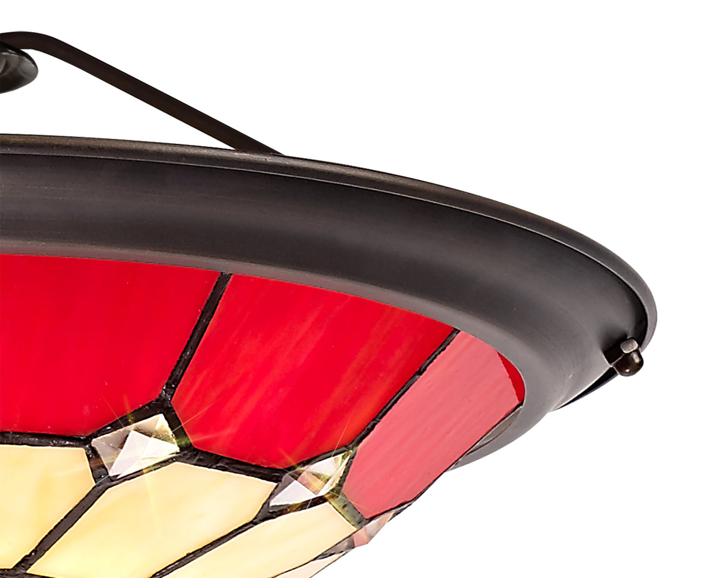Saltney, Tiffany 35cm Non-electric Uplighter Shade, Cream and Red and Clear Crystal Centre and Aged Antique Brass Trim