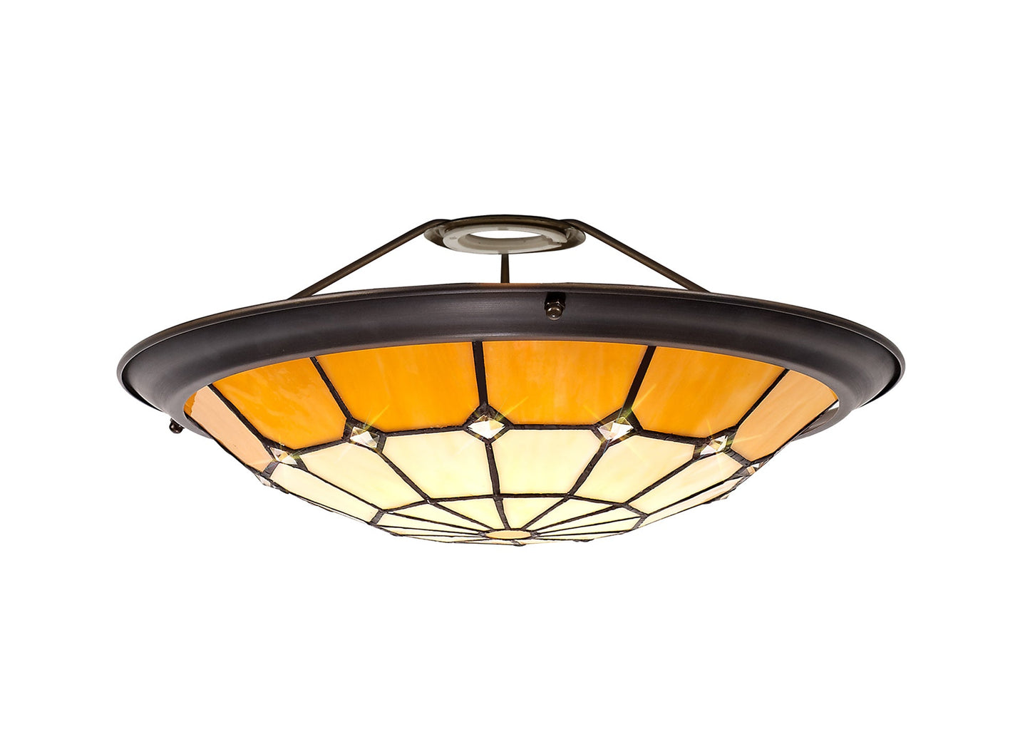 Saltney, Tiffany 35cm Non-Electric Uplighter Shade, Cream and Beige and Clear Crystal Centre and Aged Antique Brass Trim