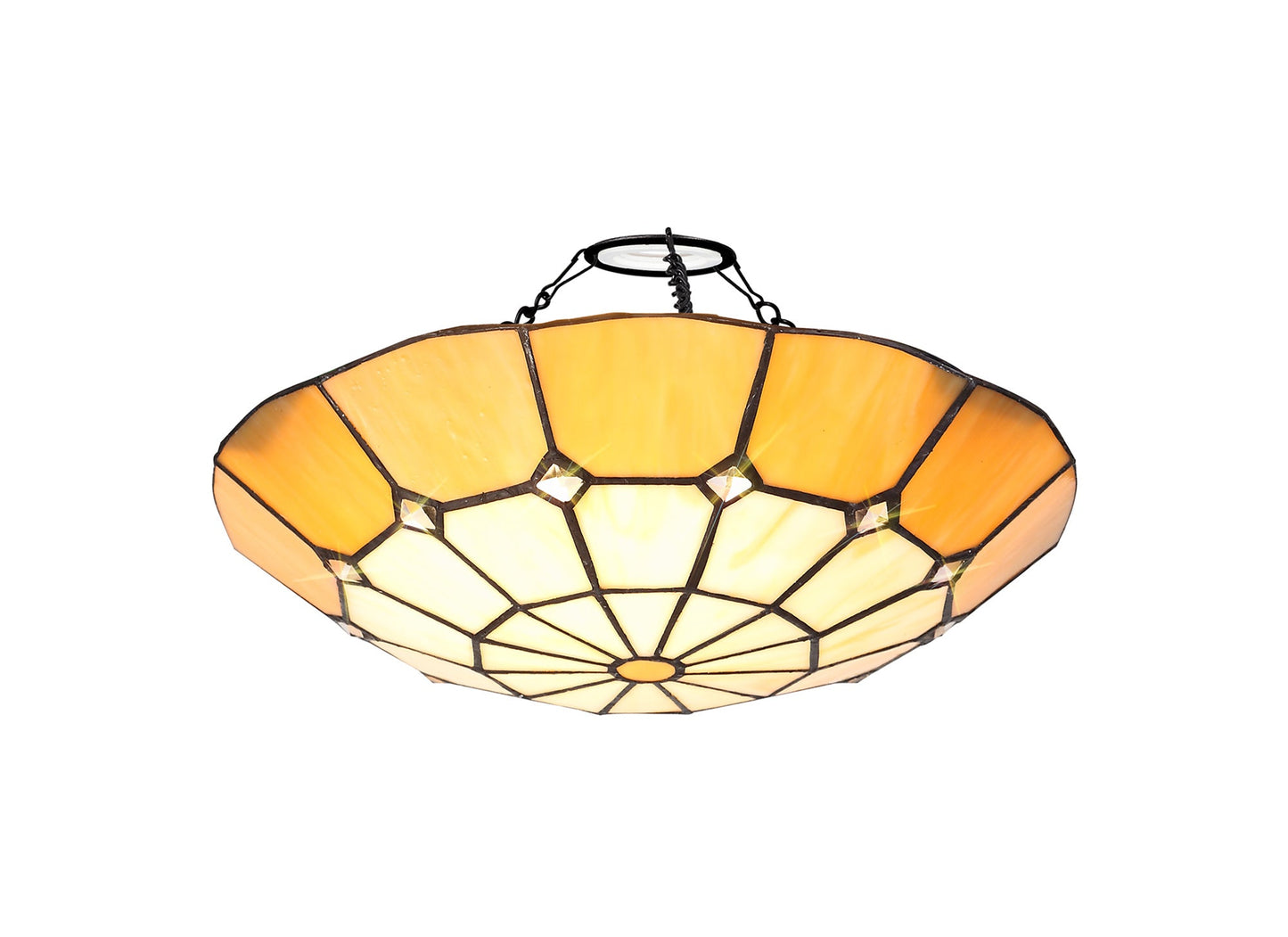 Saltney, Tiffany 35cm Non-Electric Uplighter Shade, Cream and Beige and Clear Crystal Centre and Aged Antique Brass Trim