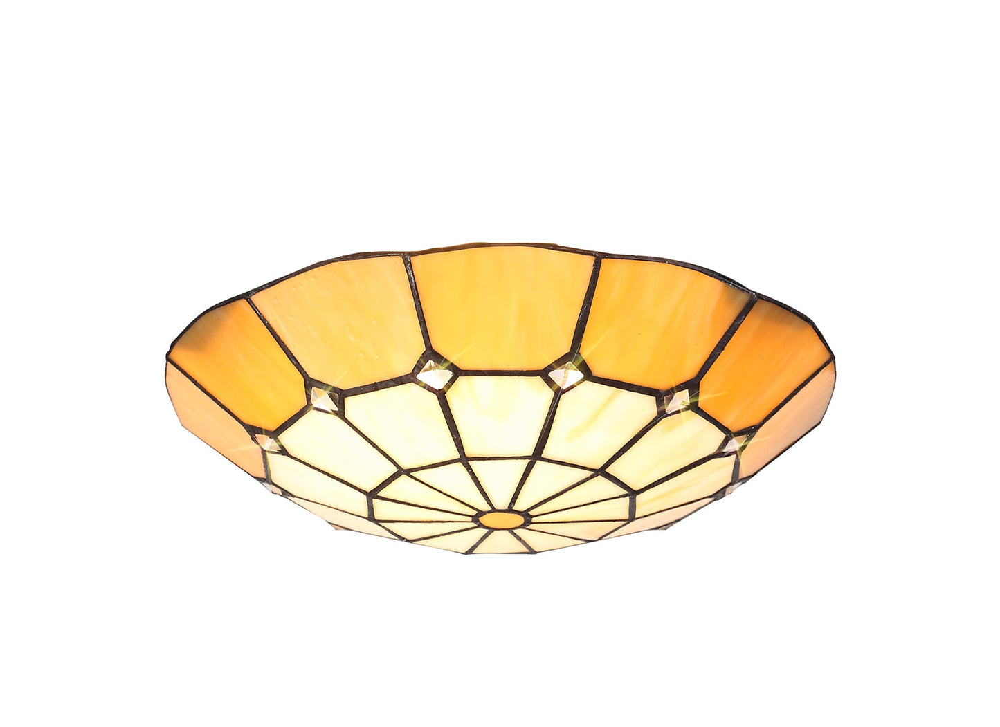 Saltney, Tiffany 35cm Non-Electric Uplighter Shade, Cream and Beige and Clear Crystal Centre and Aged Antique Brass Trim