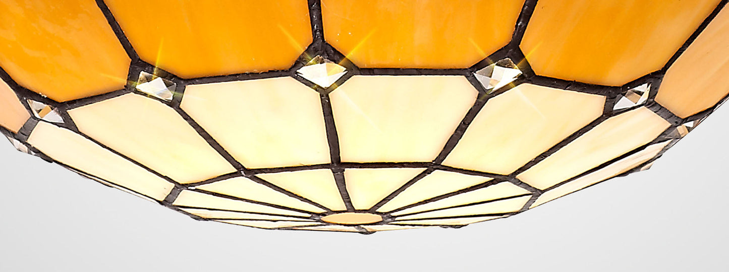 Saltney, Tiffany 35cm Non-Electric Uplighter Shade, Cream and Beige and Clear Crystal Centre and Aged Antique Brass Trim