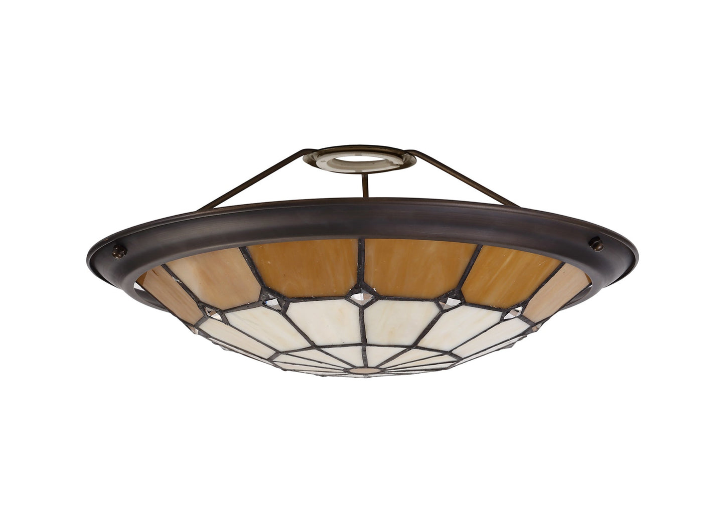 Saltney, Tiffany 35cm Non-Electric Uplighter Shade, Cream and Beige and Clear Crystal Centre and Aged Antique Brass Trim