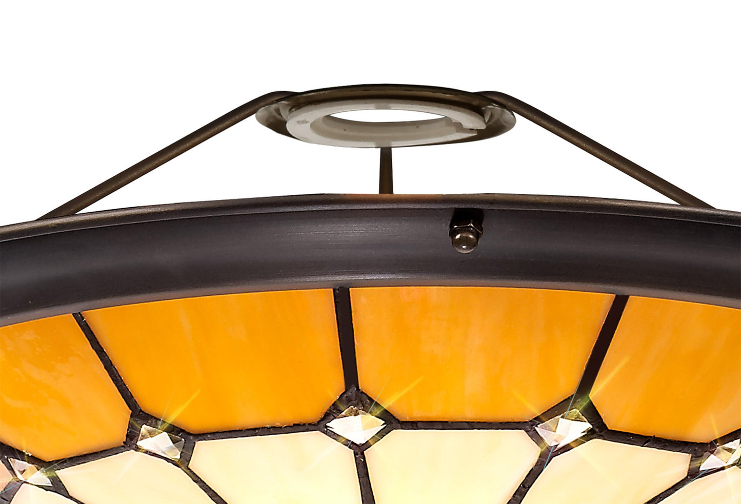 Saltney, Tiffany 35cm Non-Electric Uplighter Shade, Cream and Beige and Clear Crystal Centre and Aged Antique Brass Trim
