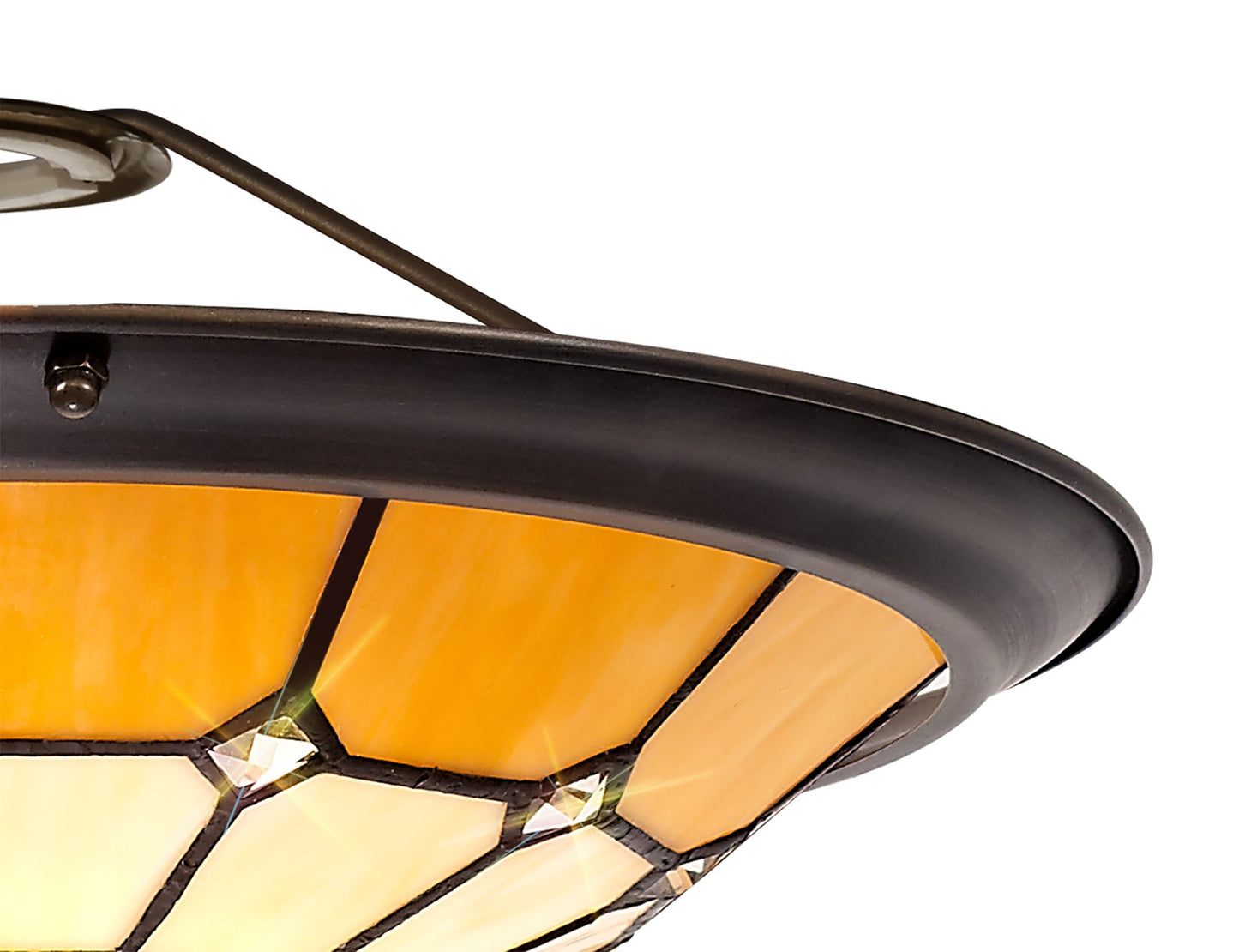 Saltney, Tiffany 35cm Non-Electric Uplighter Shade, Cream and Beige and Clear Crystal Centre and Aged Antique Brass Trim