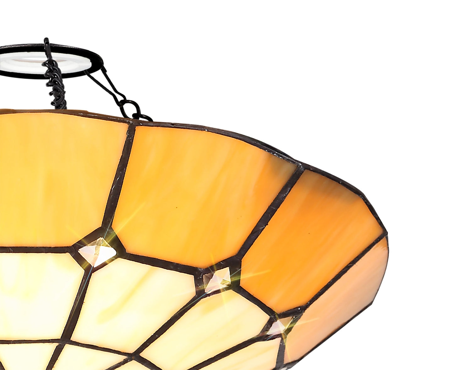 Saltney, Tiffany 35cm Non-Electric Uplighter Shade, Cream and Beige and Clear Crystal Centre and Aged Antique Brass Trim