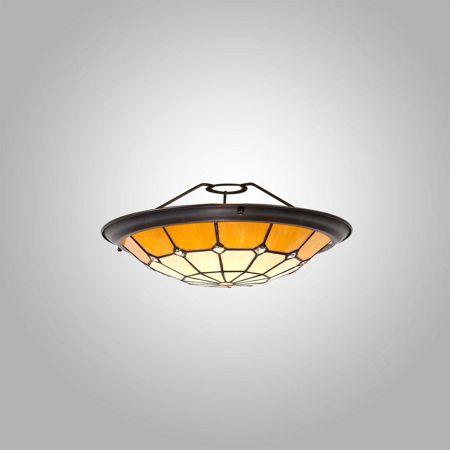 Saltney, Tiffany 35cm Non-Electric Uplighter Shade, Cream and Beige and Clear Crystal Centre and Aged Antique Brass Trim