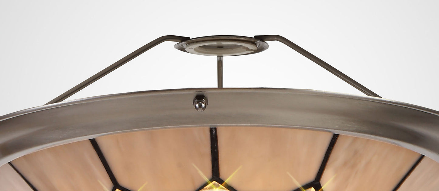 Saltney, Tiffany 35cm Non-electric Uplighter Shade, Cream and Grey and Crystal Centre and Satin Nickel Brass Trim