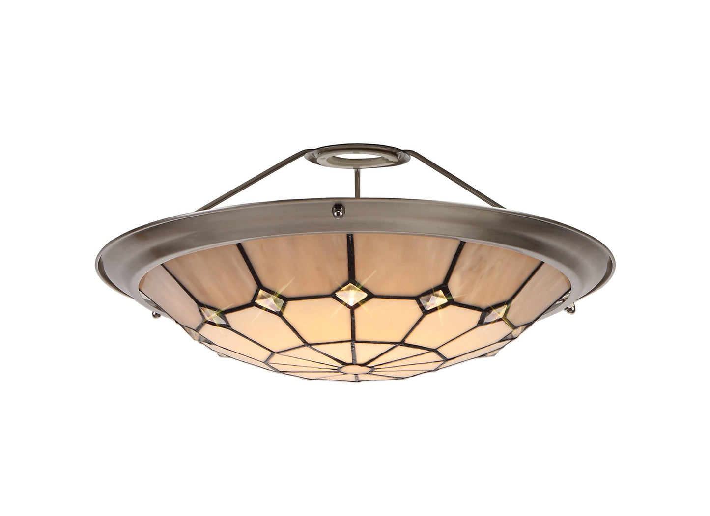 Saltney, Tiffany 35cm Non-electric Uplighter Shade, Cream and Grey and Crystal Centre and Satin Nickel Brass Trim