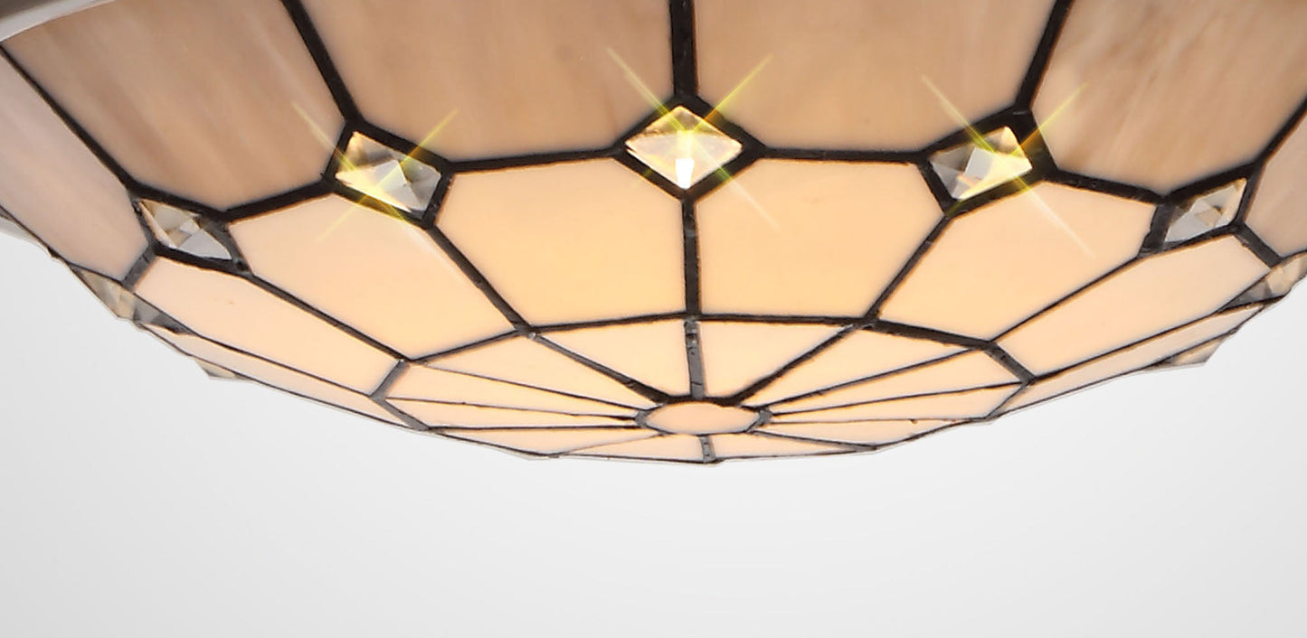 Saltney, Tiffany 35cm Non-electric Uplighter Shade, Cream and Grey and Crystal Centre and Satin Nickel Brass Trim