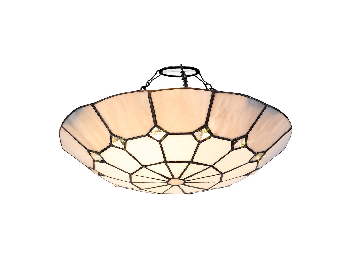 Saltney, Tiffany 35cm Non-electric Uplighter Shade, Cream and Grey and Crystal Centre and Satin Nickel Brass Trim