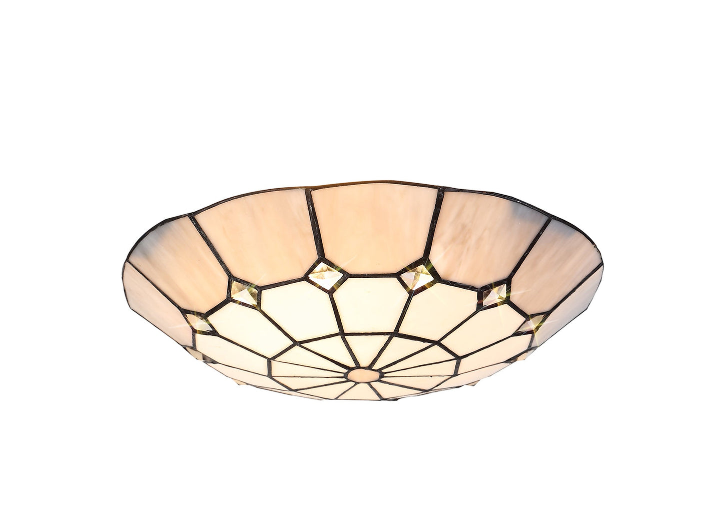 Saltney, Tiffany 35cm Non-electric Uplighter Shade, Cream and Grey and Crystal Centre and Satin Nickel Brass Trim