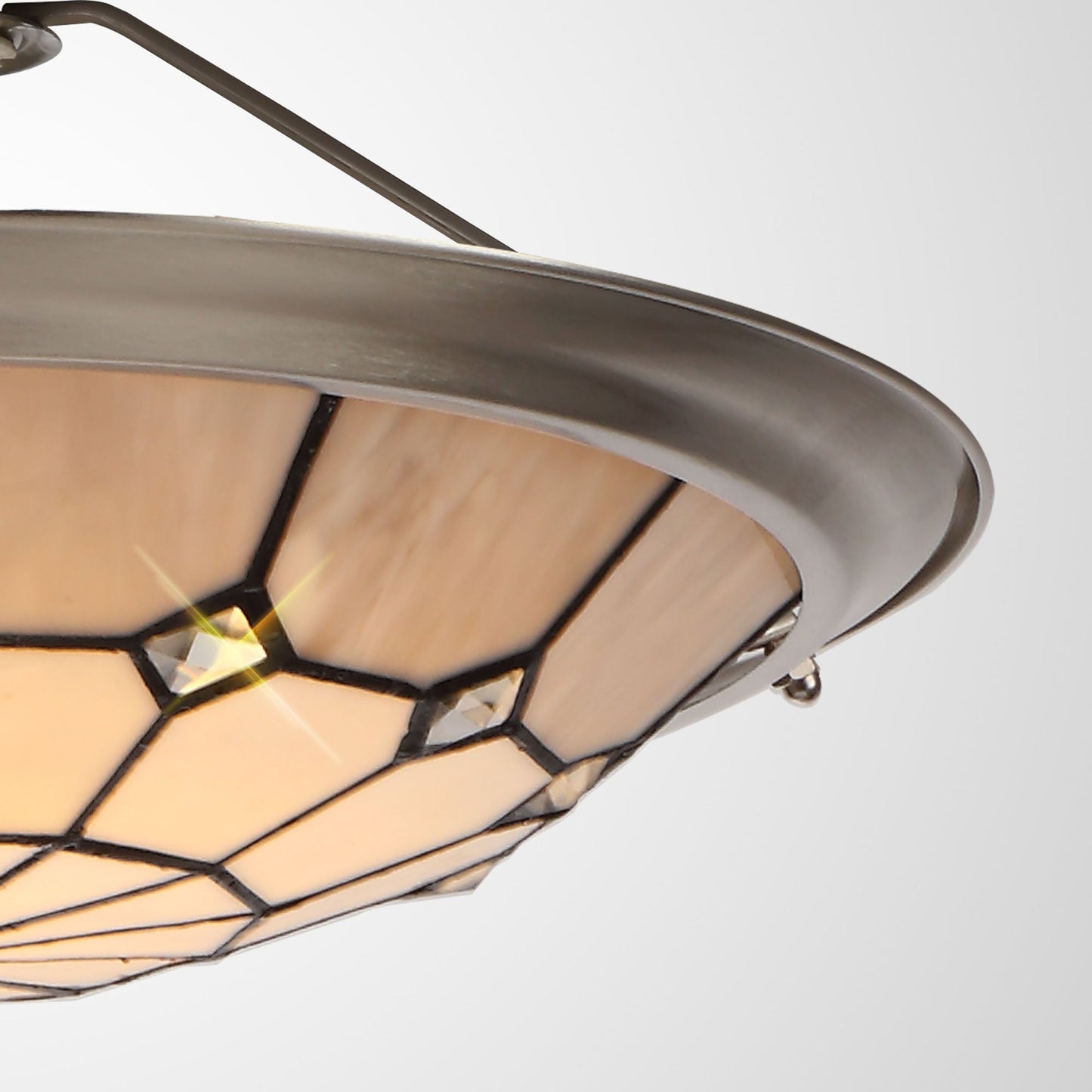 Saltney, Tiffany 35cm Non-electric Uplighter Shade, Cream and Grey and Crystal Centre and Satin Nickel Brass Trim