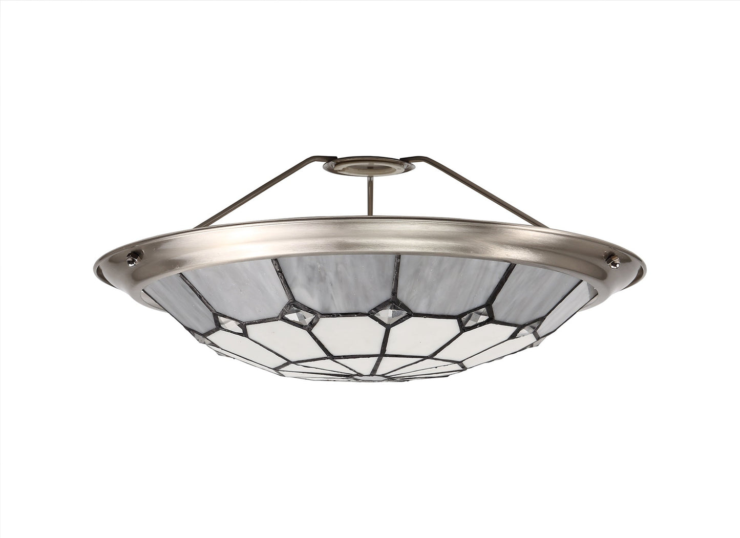 Saltney, Tiffany 35cm Non-electric Uplighter Shade, Cream and Grey and Crystal Centre and Satin Nickel Brass Trim