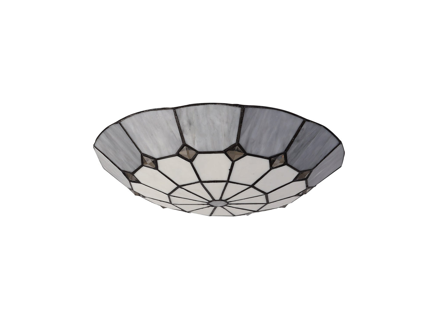 Saltney, Tiffany 35cm Non-electric Uplighter Shade, Cream and Grey and Crystal Centre and Satin Nickel Brass Trim