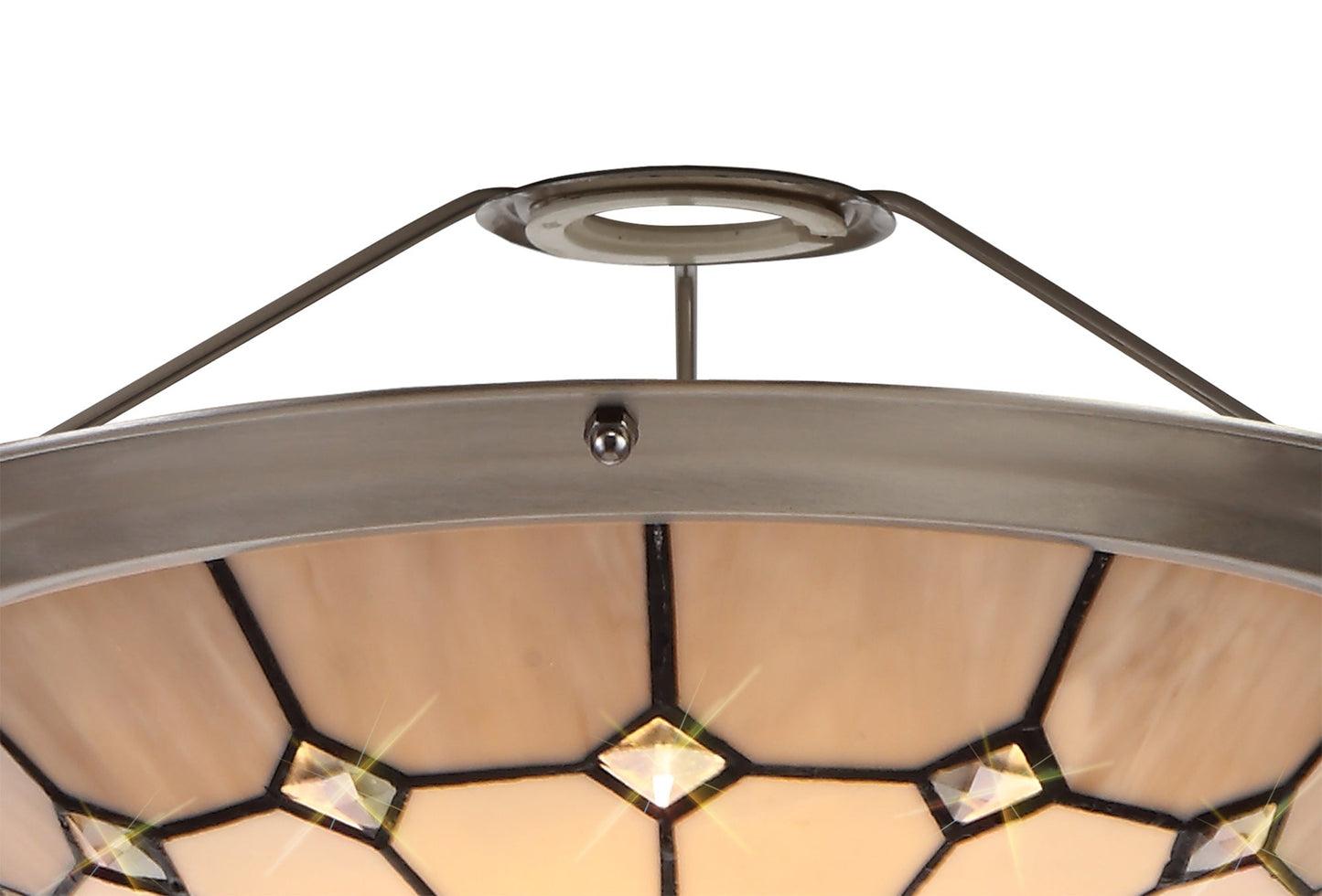 Saltney, Tiffany 35cm Non-electric Uplighter Shade, Cream and Grey and Crystal Centre and Satin Nickel Brass Trim