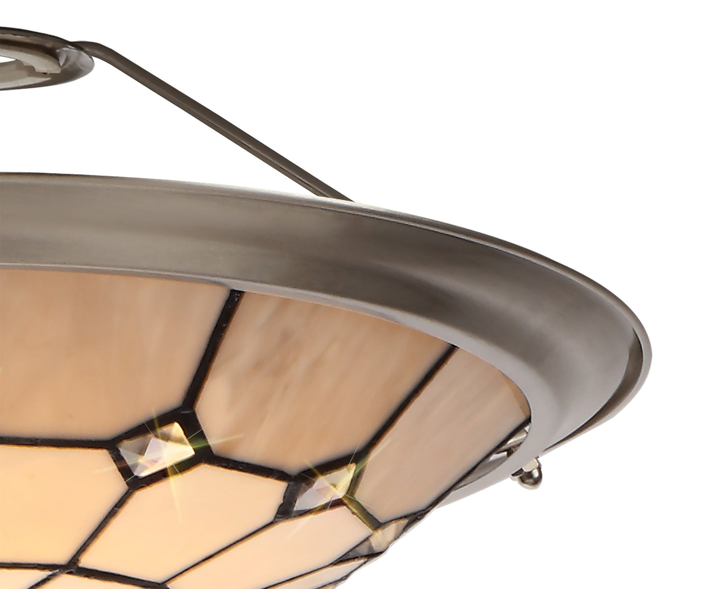 Saltney, Tiffany 35cm Non-electric Uplighter Shade, Cream and Grey and Crystal Centre and Satin Nickel Brass Trim