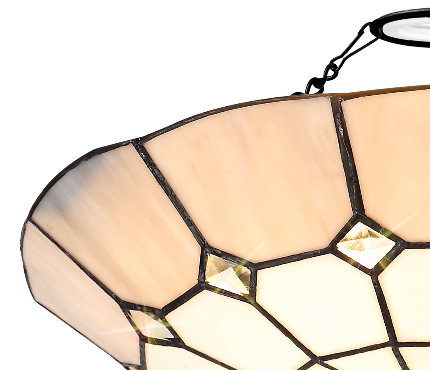 Saltney, Tiffany 35cm Non-electric Uplighter Shade, Cream and Grey and Crystal Centre and Satin Nickel Brass Trim