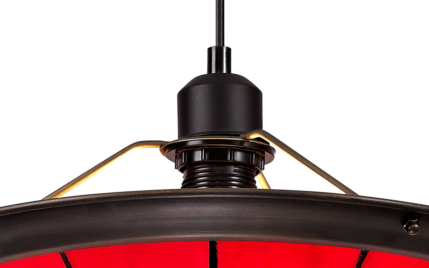 Saltney 1 Light Pendant E27 With 35cm Tiffany Shade, Cream and Red and Clear Crystal Centre and Aged Antique Brass Trim and Black