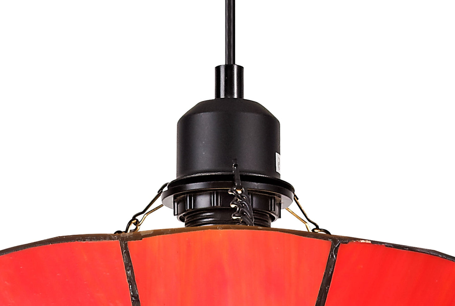 Saltney 1 Light Pendant E27 With 35cm Tiffany Shade, Cream and Red and Clear Crystal Centre and Aged Antique Brass Trim and Black