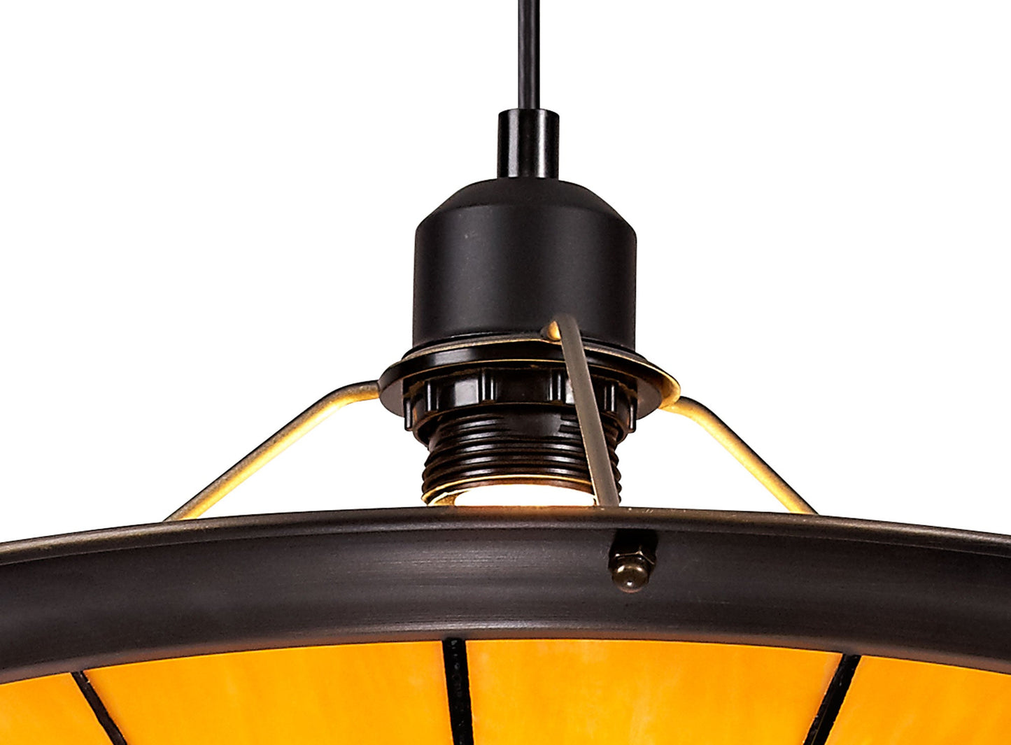Saltney 1 Light Pendant E27 With 35cm Tiffany Shade, Cream and Beige and Clear Crystal Centre and Aged Antique Brass Trim and Black