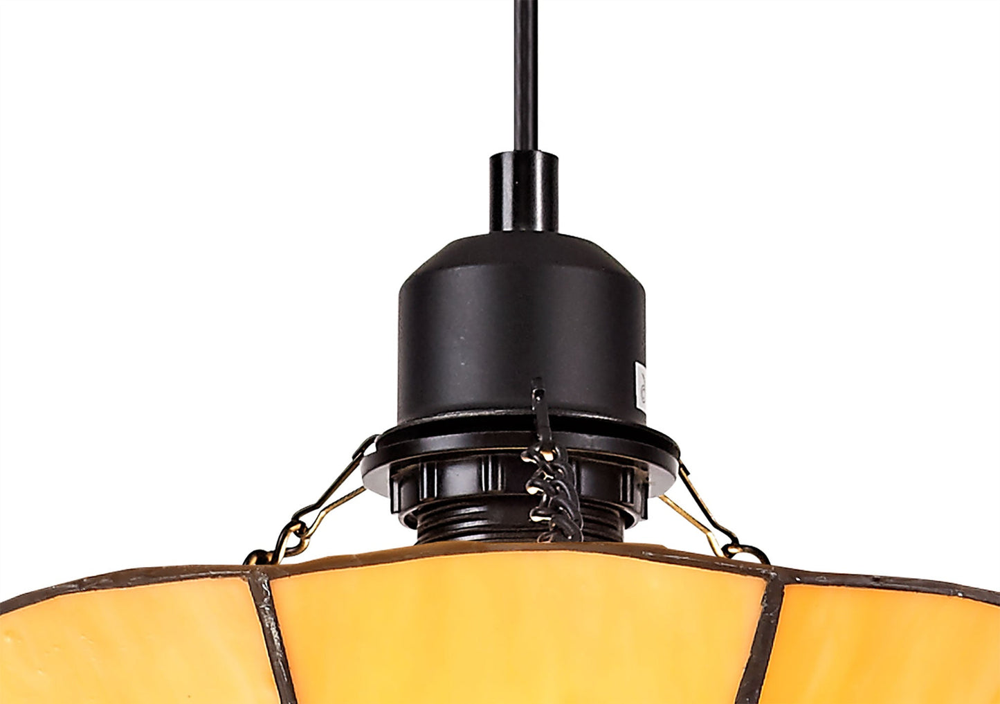 Saltney 1 Light Pendant E27 With 35cm Tiffany Shade, Cream and Beige and Clear Crystal Centre and Aged Antique Brass Trim and Black