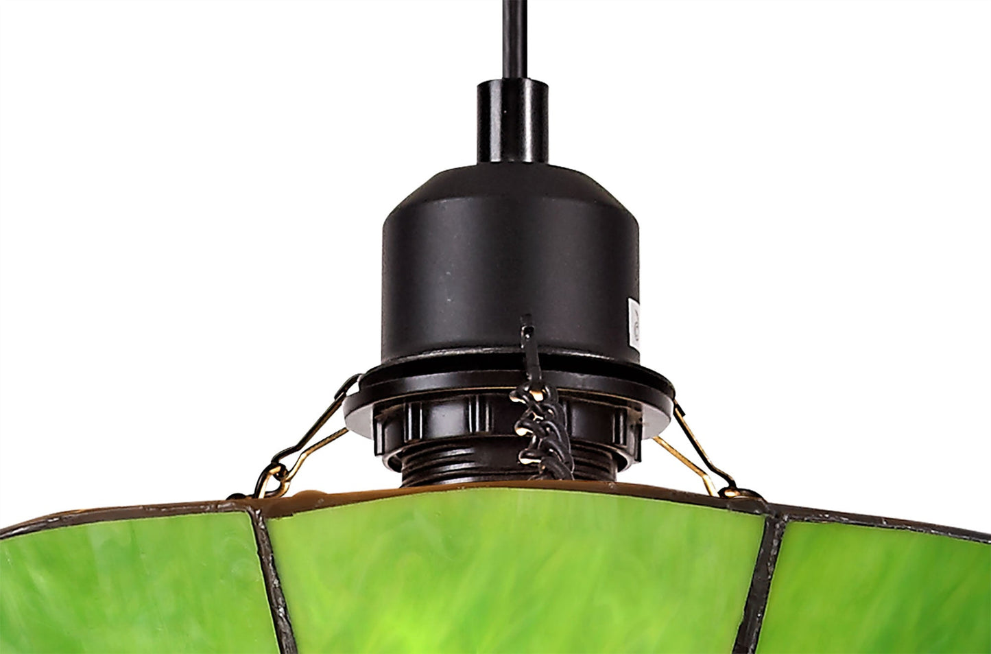 Saltney 1 Light Pendant E27 With 35cm Tiffany Shade, Cream and Green and Clear Crystal Centre and Aged Antique Brass Trim and Black