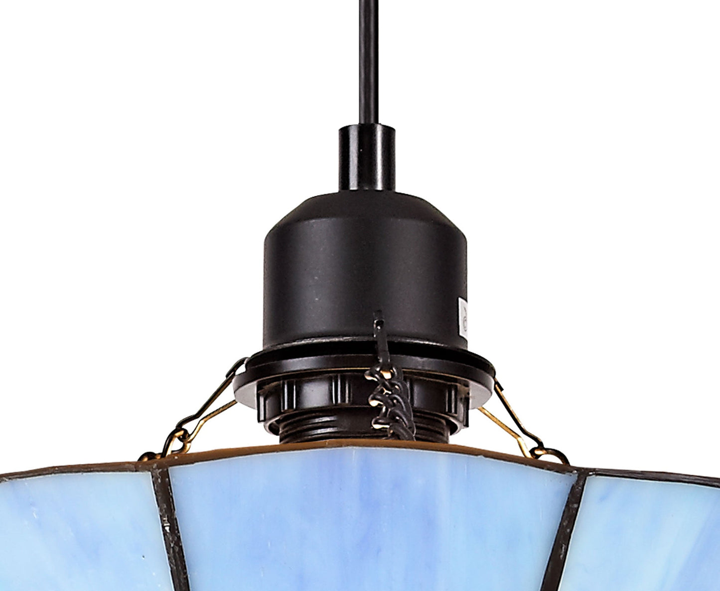 Saltney 1 Light Pendant E27 With 35cm Tiffany Shade, Cream and Rich Blue and Clear Crystal Centre and Aged Antique Brass Trim and Black