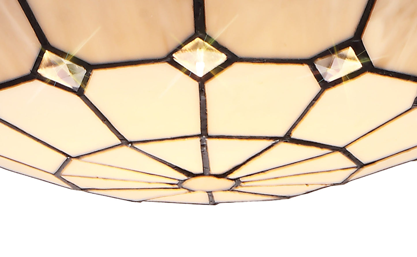 Saltney 1 Light Pendant E27 With 35cm Tiffany Shade, Cream and Grey and Crystal Centre and Satin Nickel Brass Trim and Satin Nickel