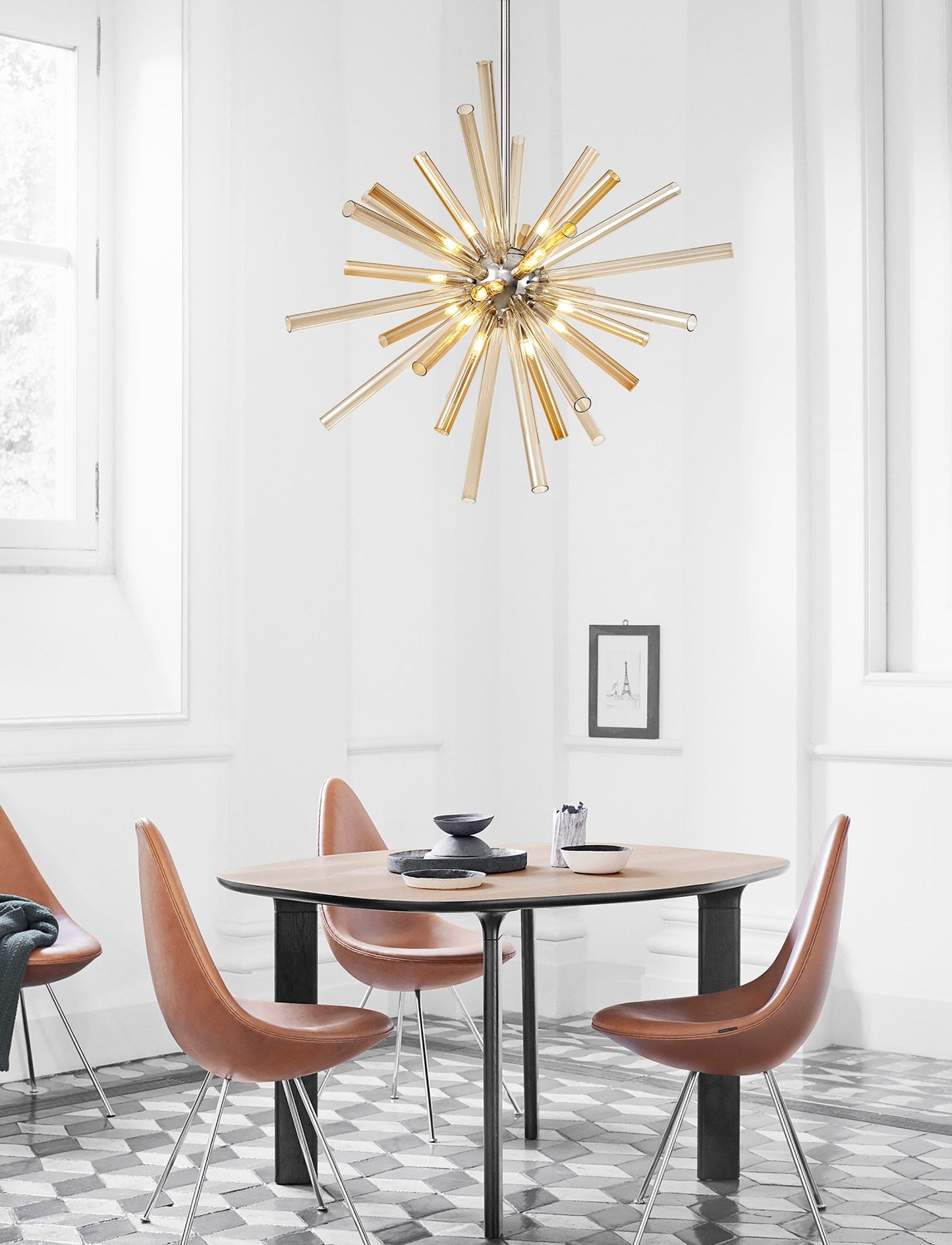 Sandiway Semi-Flush 8 Light G9, Amber & Champagne and Polished Chrome