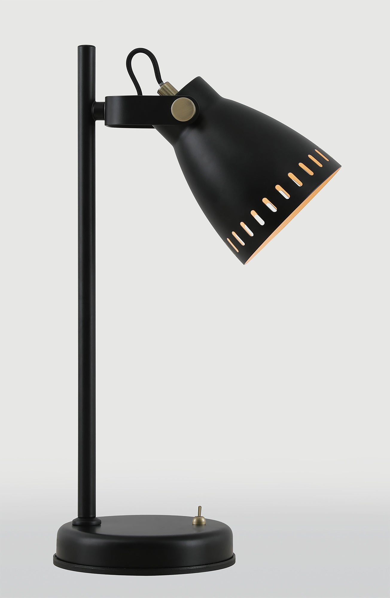Snelson Adjustable Table Lamp, 1 x E27, Matt Black and Antique Brass and Khaki