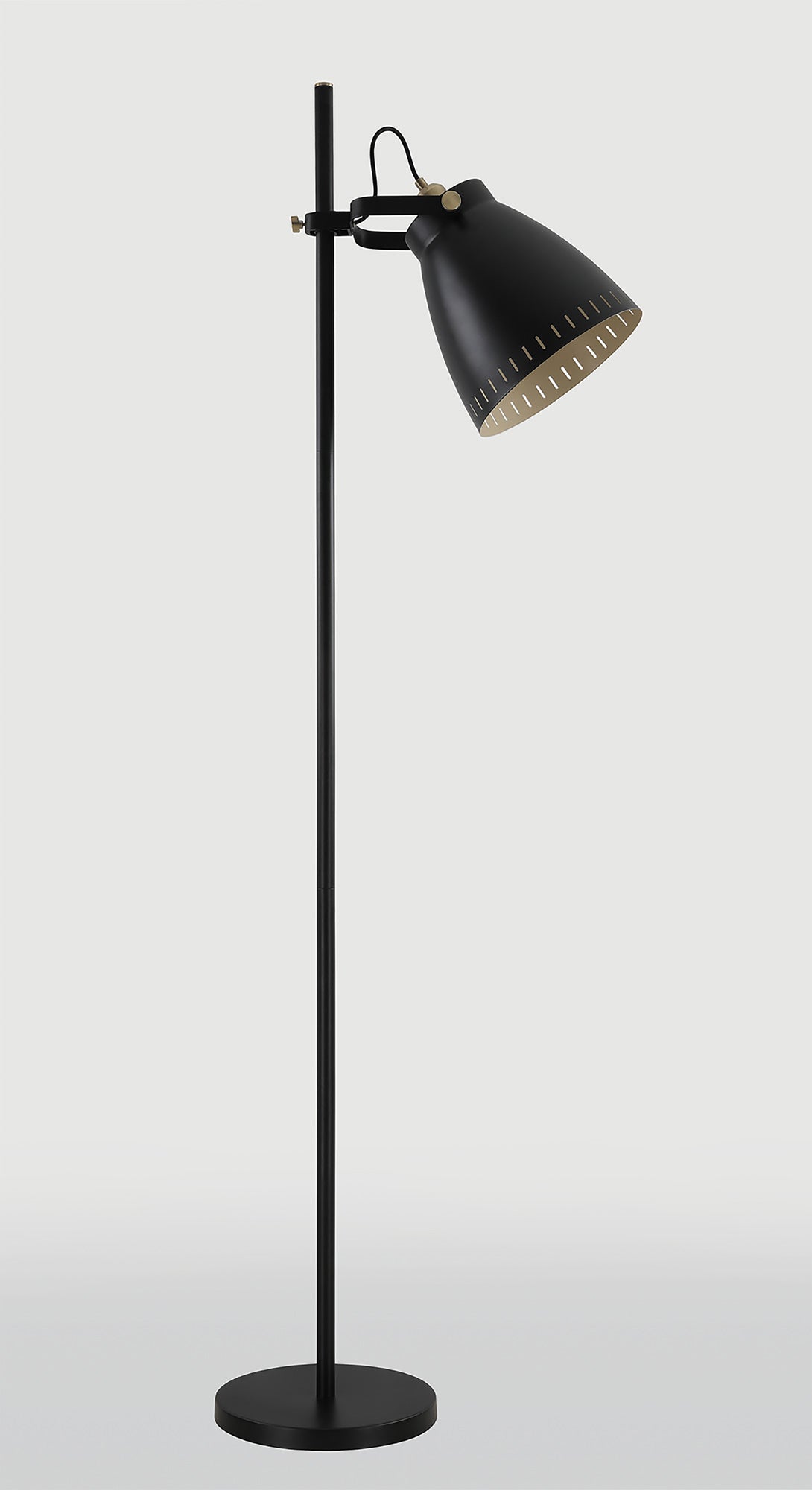 Snelson Adjustable Floor Lamp, 1 x E27, Matt Black and Antique Brass and Khaki
