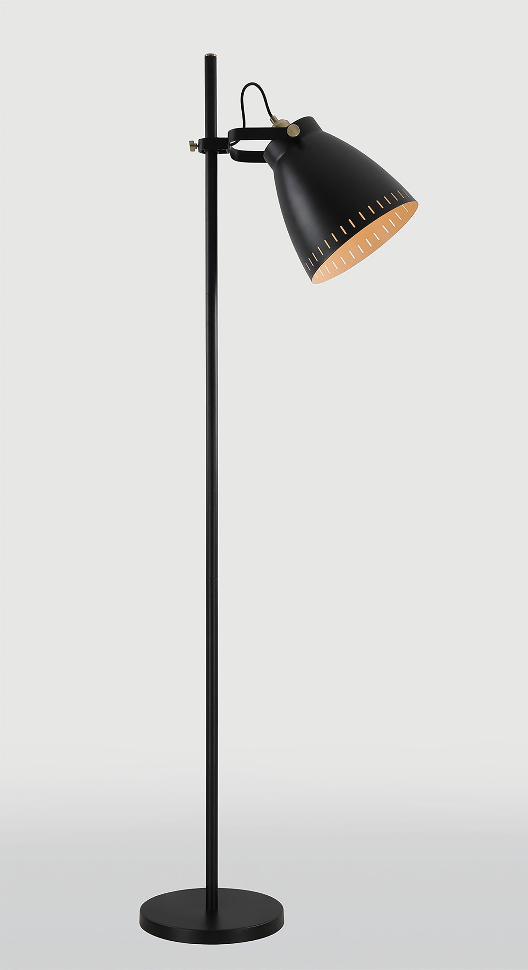 Snelson Adjustable Floor Lamp, 1 x E27, Matt Black and Antique Brass and Khaki