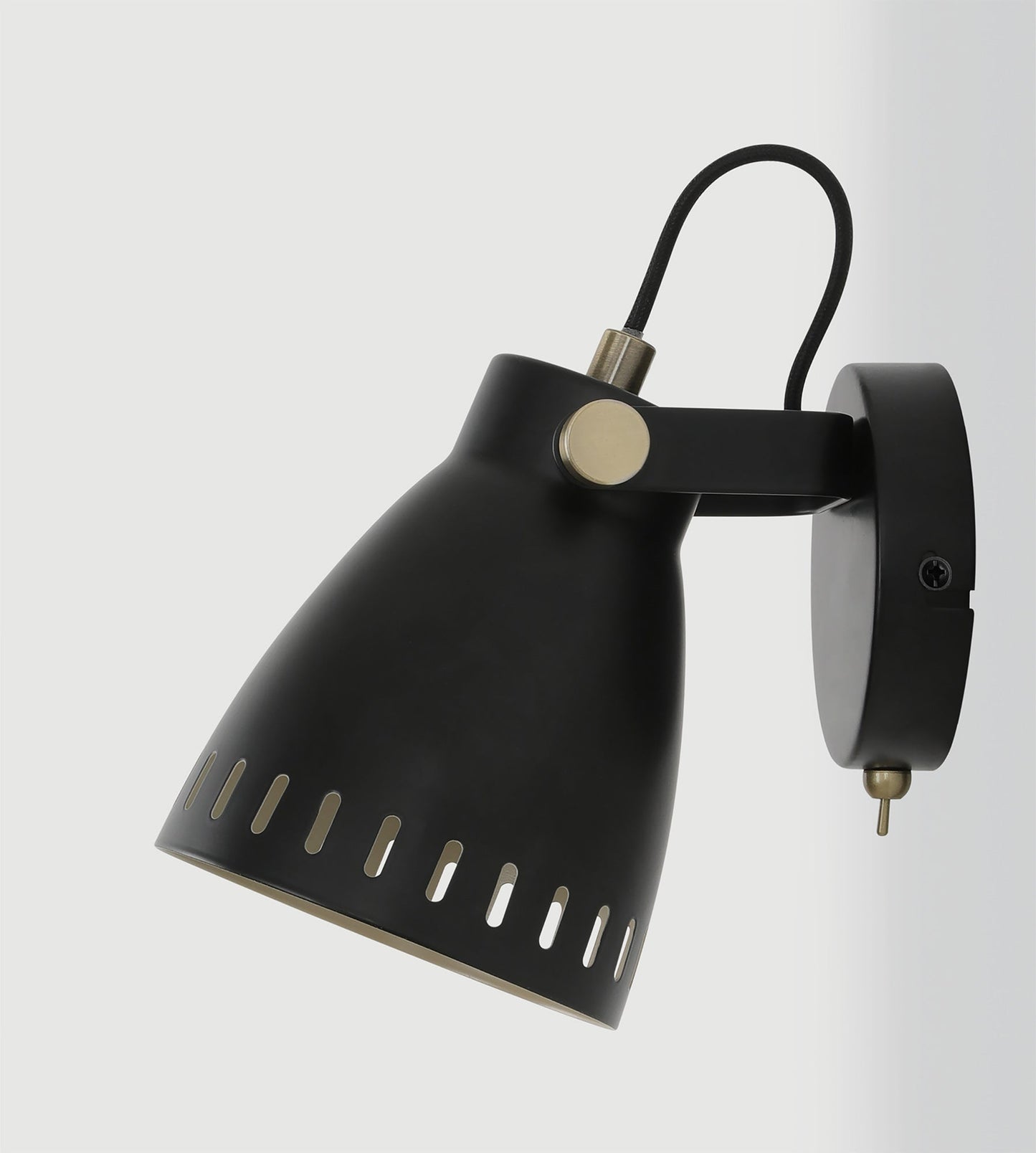 Snelson Adjustable Switched Wall Lamp, 1 x E27, Matt Black and Antique Brass and Khaki