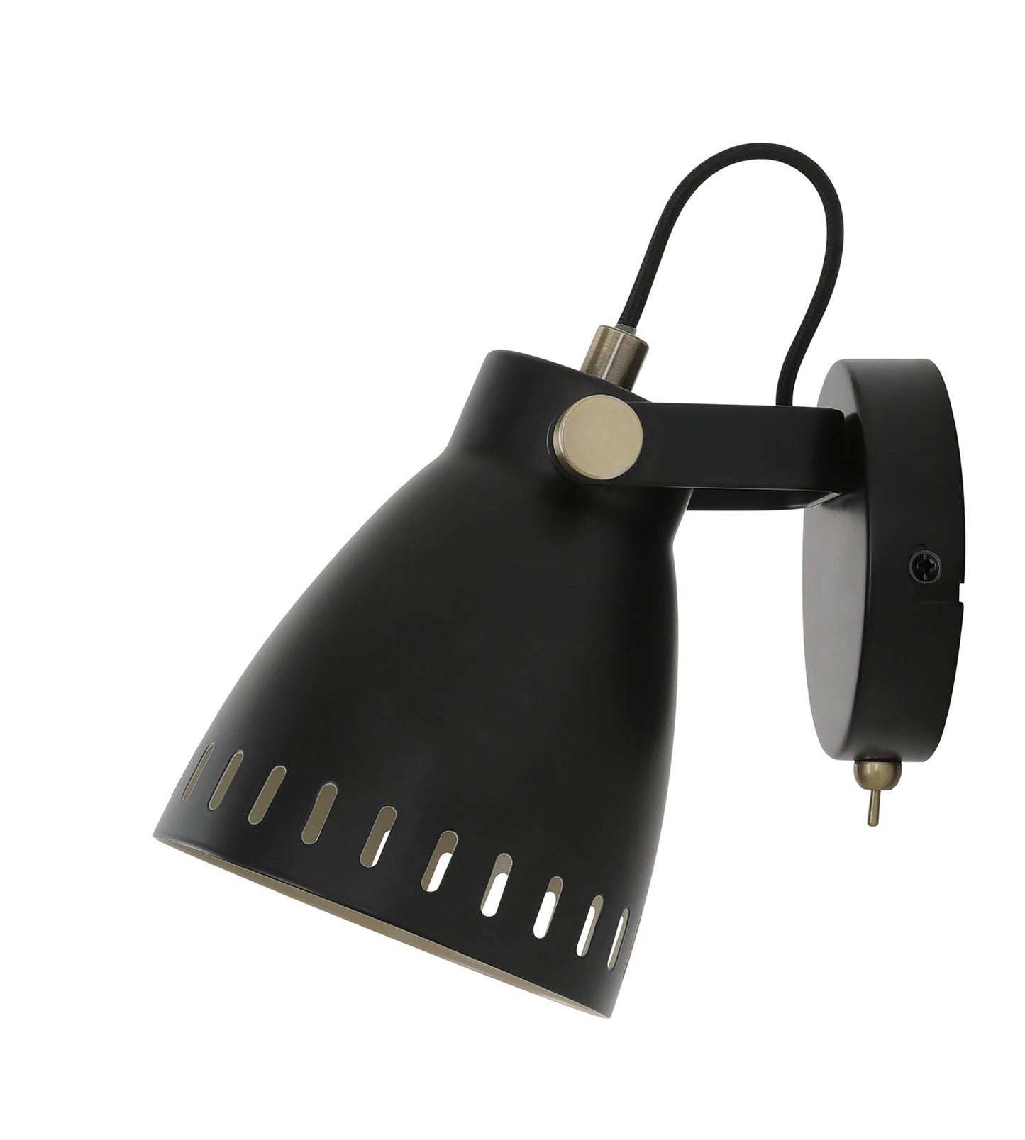 Snelson Adjustable Switched Wall Lamp, 1 x E27, Matt Black and Antique Brass and Khaki